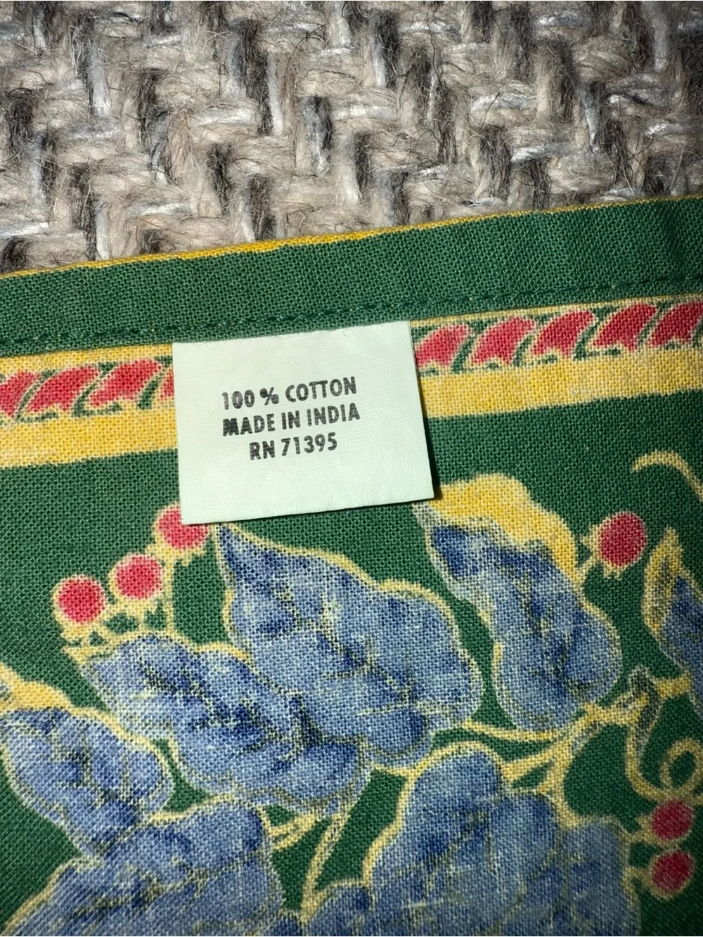 Set of 4 Green Floral French Country Square Cotton Table Napkins 19.5 Inches